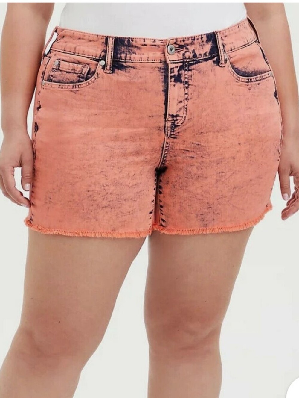 Torrid NEW Plus Size 14: High-Waist Acid Wash Coral Denim Shorts